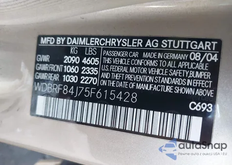 2005 Mercedes-Benz C 320 Luxury 4Matic from USA, damaged, VIN WDBRF84J75F615428